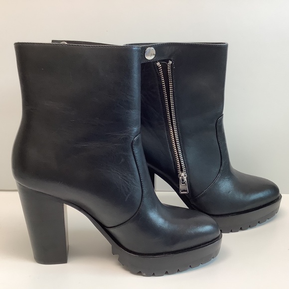 ALLSAINTS Ana Block Heel Leather Zipper Ankle Bootie, NWOT Size EU 39/US 8 - Picture 9 of 12